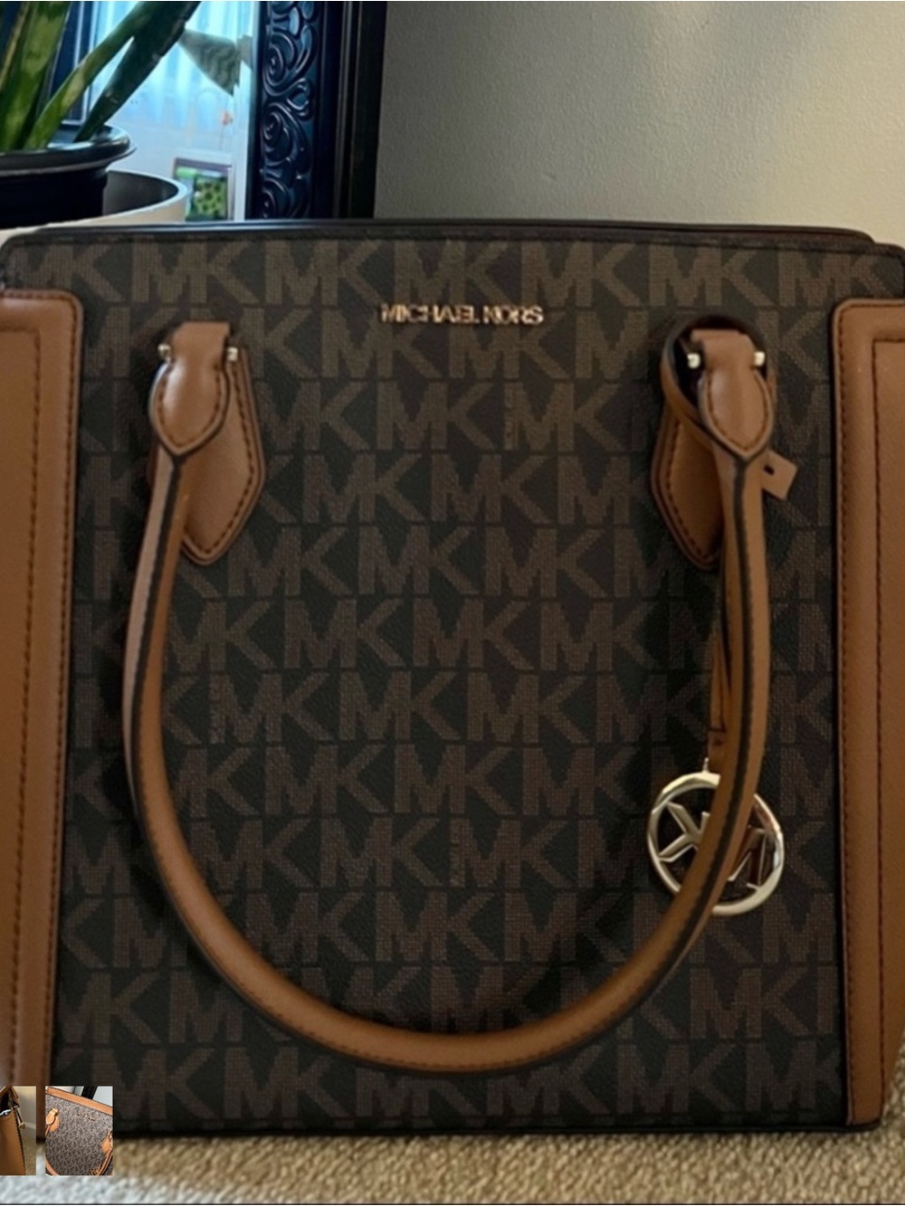 Michael Kors Brown Leather Crossbody Tote with Gold Hardware - Picture 3 of 4